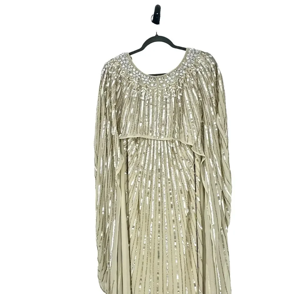 Mac Duggal Gold Sequin Cape-Back Maxi Dress - Picture 11 of 17